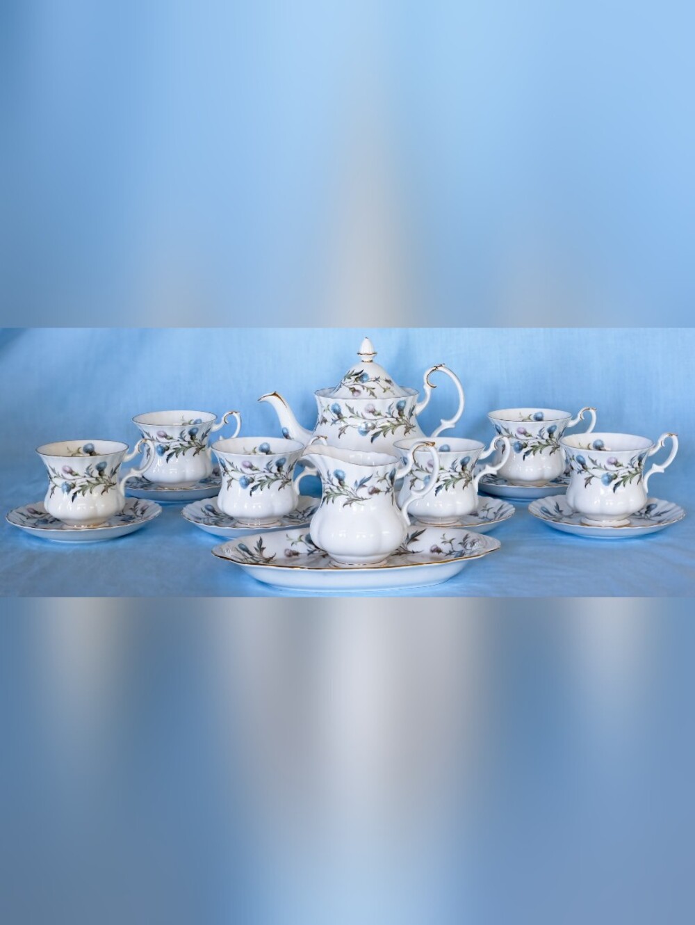 Pretty Royal Albert Brigadoon Demitasse Teaset.Settings for 6! Made In England!